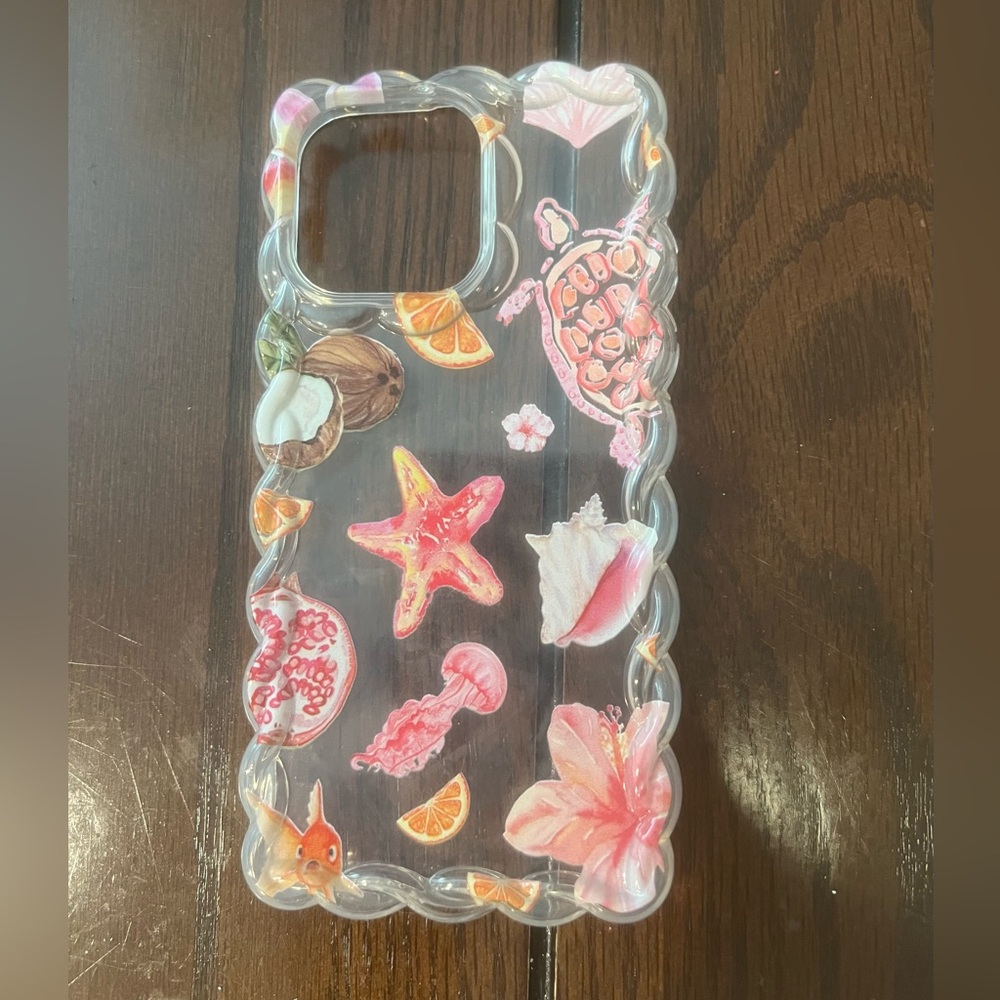 iPhone 15 ProMax Clear Phone Case with Colorful Sea Life Design